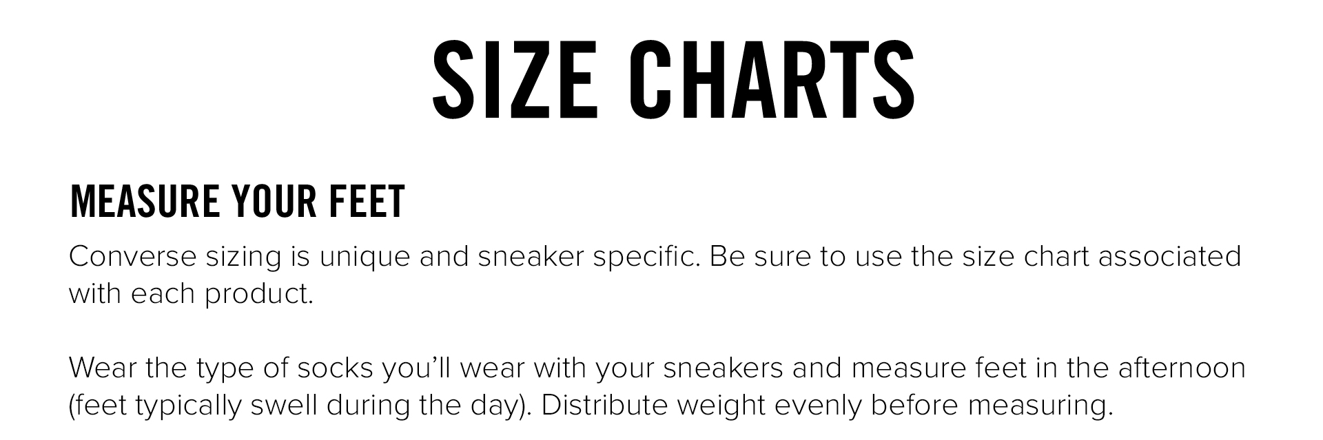 Converse Sneaker Size Chart